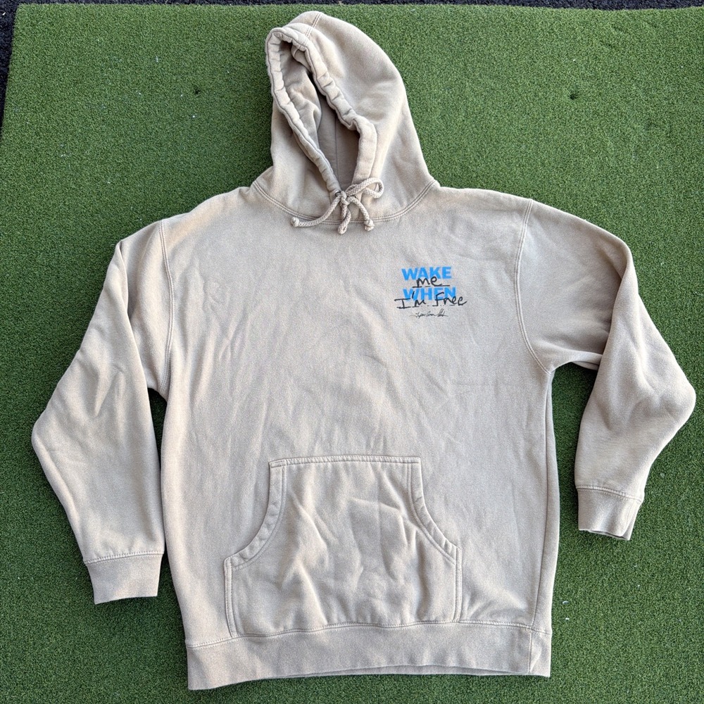 Tupac Shakur Wake Me When I'm Free Museum Los Angles Tan Hoodie Size Large